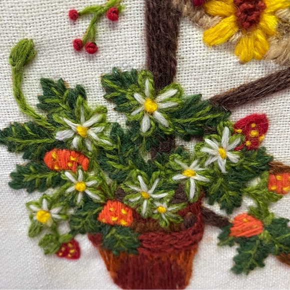 Vintage Crewel Floral Embroidered Art with Wooden Frame - Picture 2 of 7